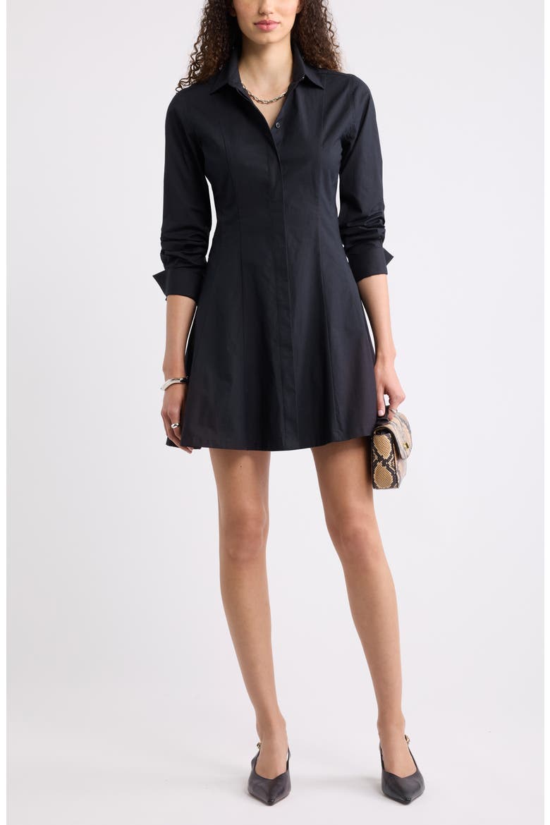 Seamed Mini Shirt Dress, Alternate, color, BLACK