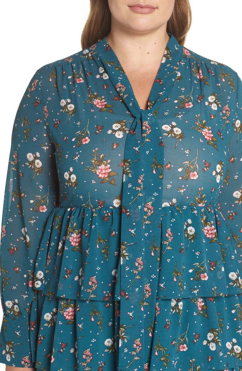Chelsea28 Tiered Floral Tie Neck Dress, Alternate, color, 