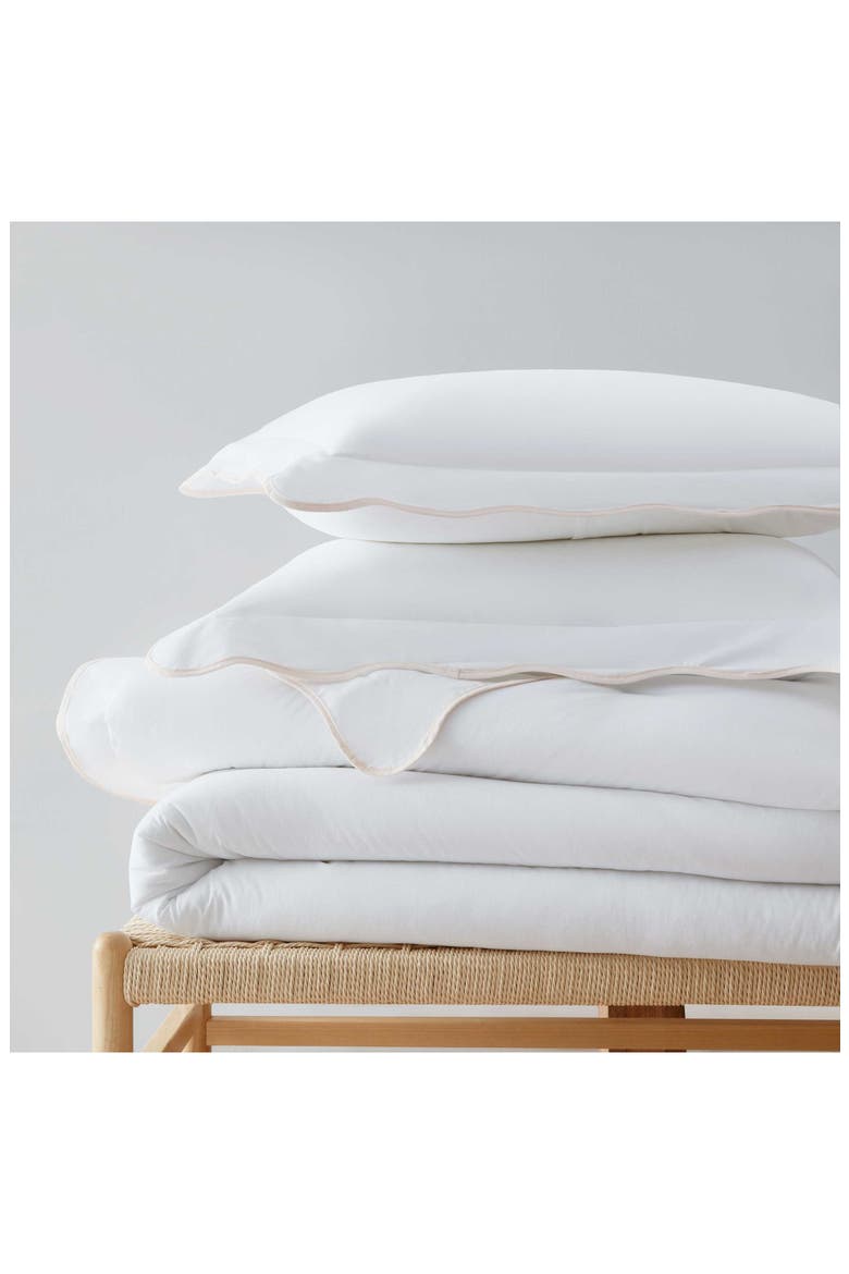 Simple Scallop Cotton Percale Duvet Cover Set, Alternate, color, WHITE/ SOFT PINK