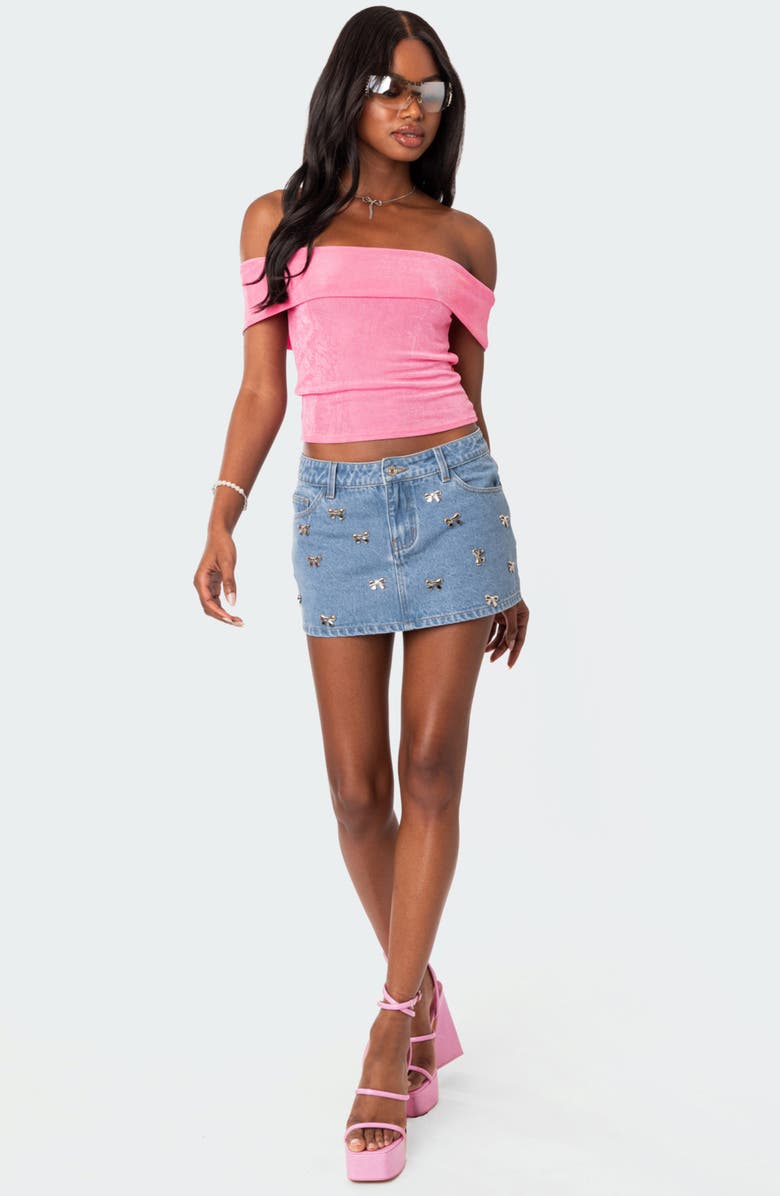 EDIKTED Mindi Foldover Off the Shoulder Top, Alternate, color, Pink