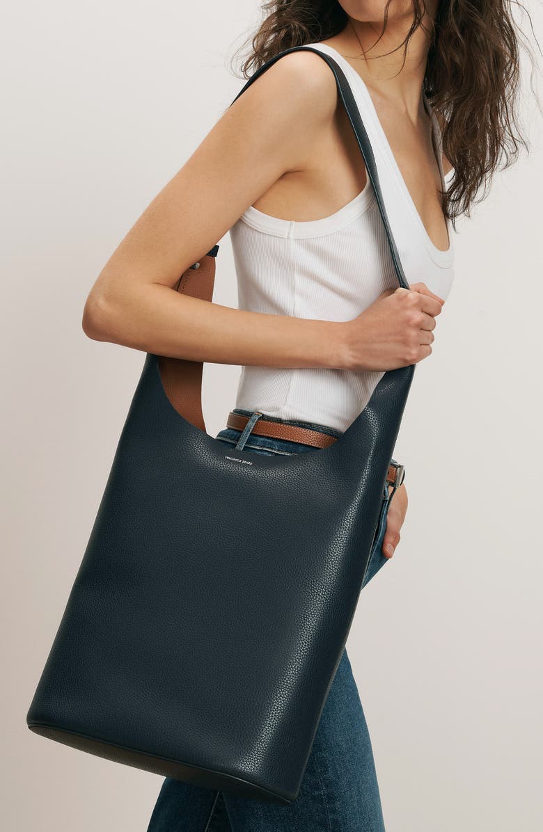 Veronica Beard Large Loop Leather Shoulder Bag, Alternate, color, Navy Hazelwood