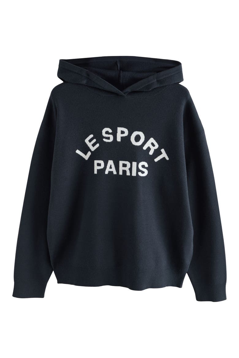 Intarsia Graphic Sweater Hoodie, Main, color, NAVY