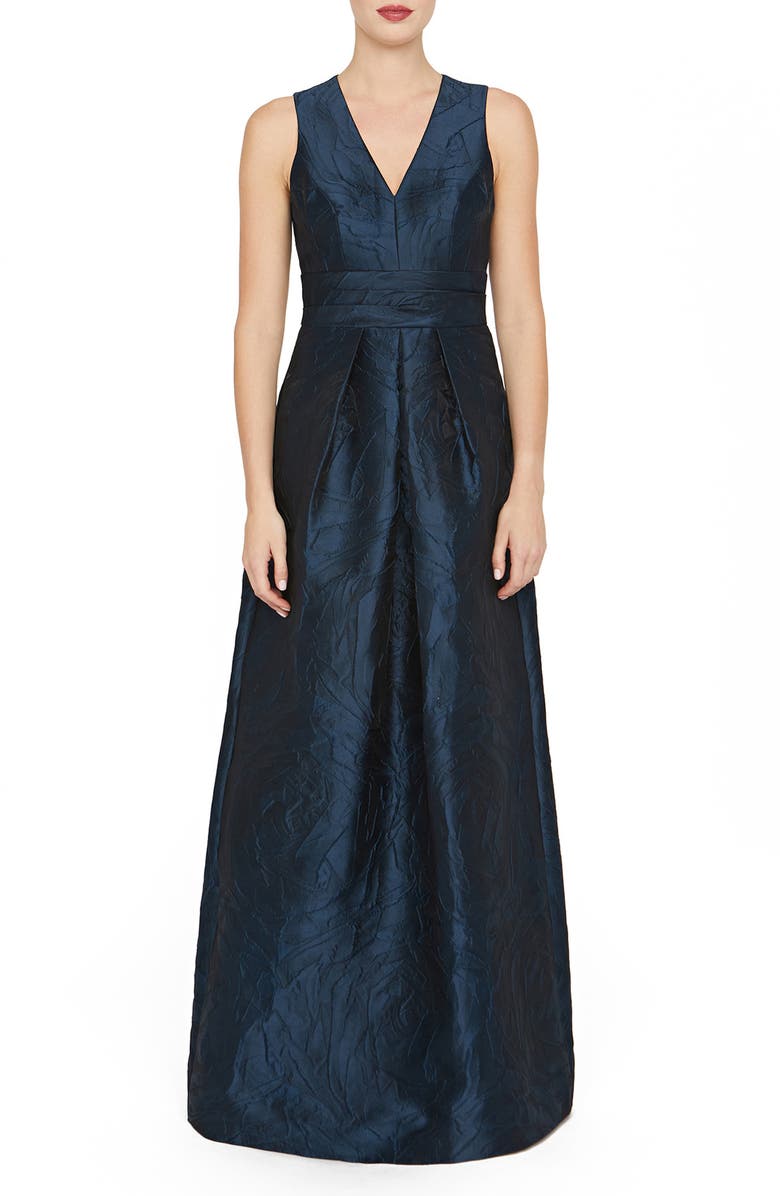 Kay Unger Mariah Crinkle Pleated Gown, Main, color, Blue Opal