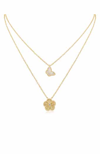 CZ by Kenneth Jay Lane Cubic Zirconia & Mother-of-Pearl Butterfly Clover Pendant Layered Necklace
