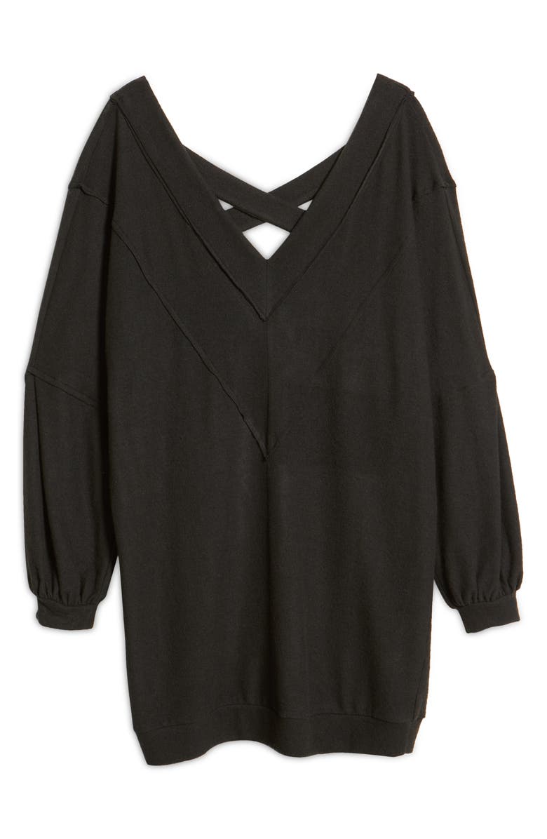 Open Edit Cozy Double V Long Sleeve Throw On Dress, Alternate, color,