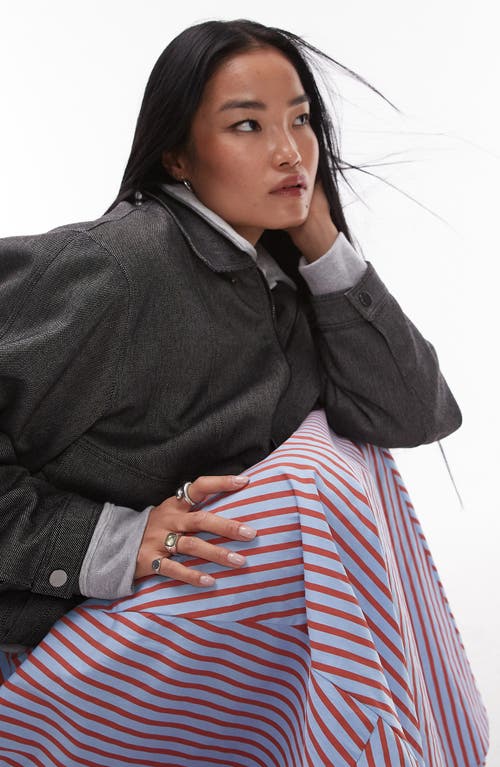 Topshop Multidirectional Stripe Full Maxi Skirt In Light Blue Multi