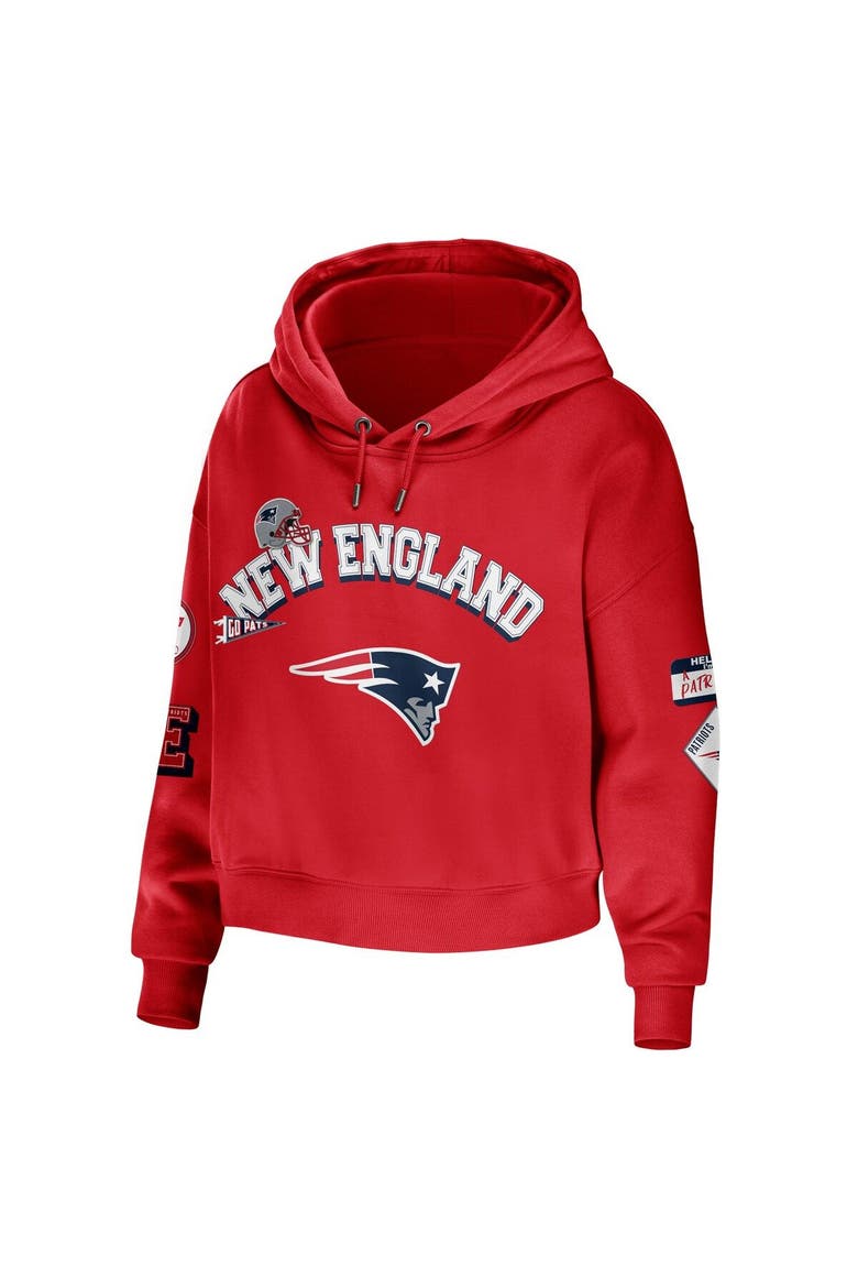 Women's WEAR by Erin Andrews Red New England Patriots Modest Cropped Pullover Hoodie, Alternate, color, Red