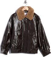 Rebecca Minkoff Faux Leather Bomber Jacket with Faux Shearling Collar