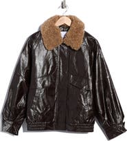 Rebecca Minkoff Faux Leather Bomber Jacket with Faux Shearling Collar