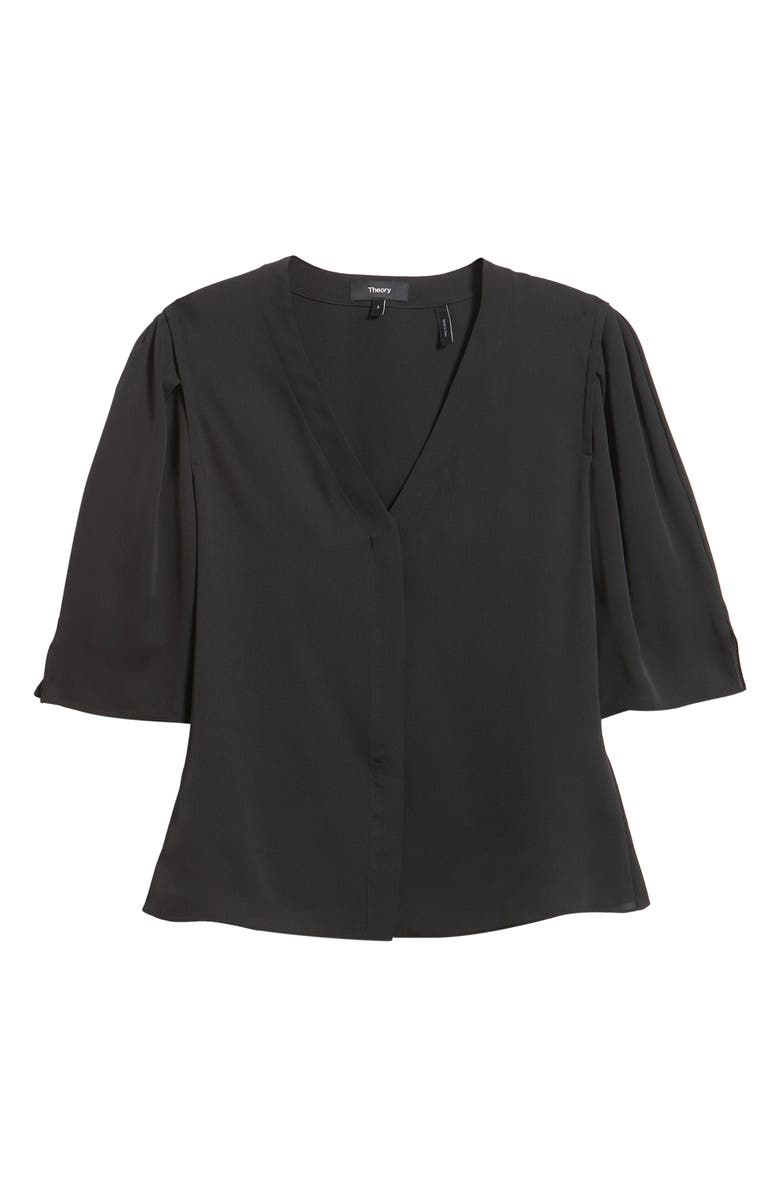 Theory Round Sleeve Silk Button-Up Top, Alternate, color, Black