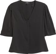 Theory Round Sleeve Silk Button-Up Top