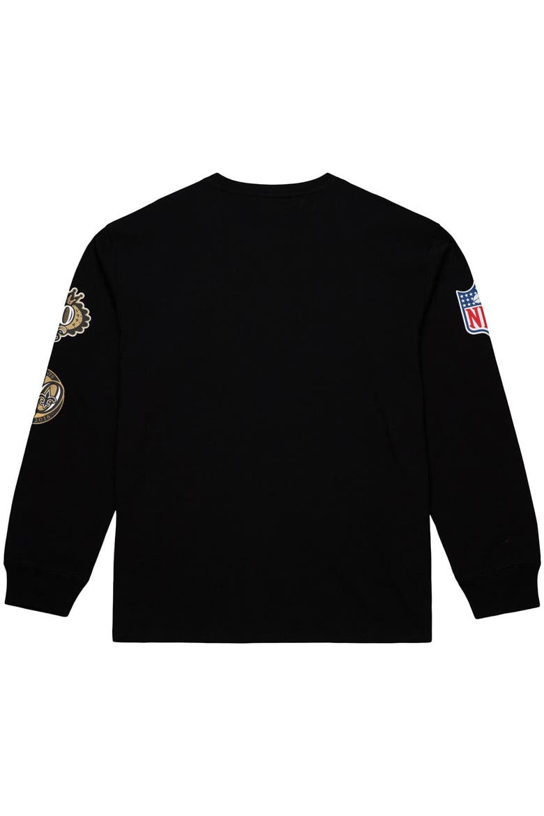 Men's Mitchell & Ness  Black New Orleans Saints Training Camp Vintage Logos Long Sleeve T-Shirt, Alternate, color, Black