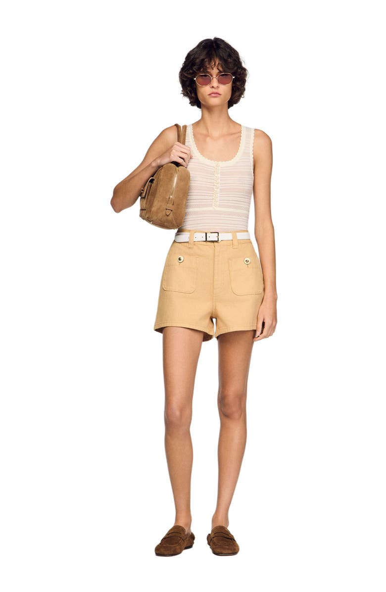 SANDRO Denim shorts, Alternate, color, Beige