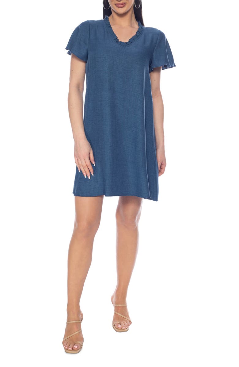 TASH AND SOPHIE Macarena Flutter Sleeve A-Line Dress, Main, color, Denim