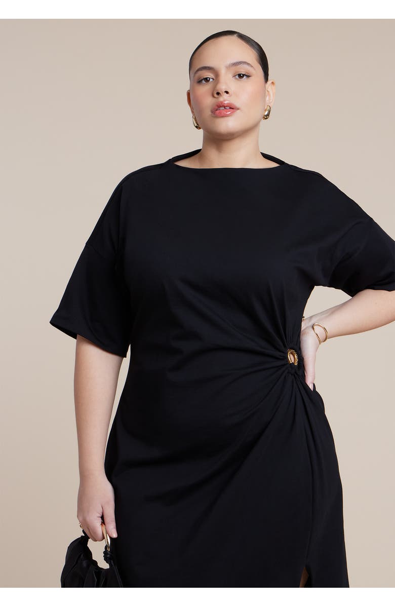 ELOQUII Relaxed Maxi Dress With O Ring, Alternate, color, Black Onyx