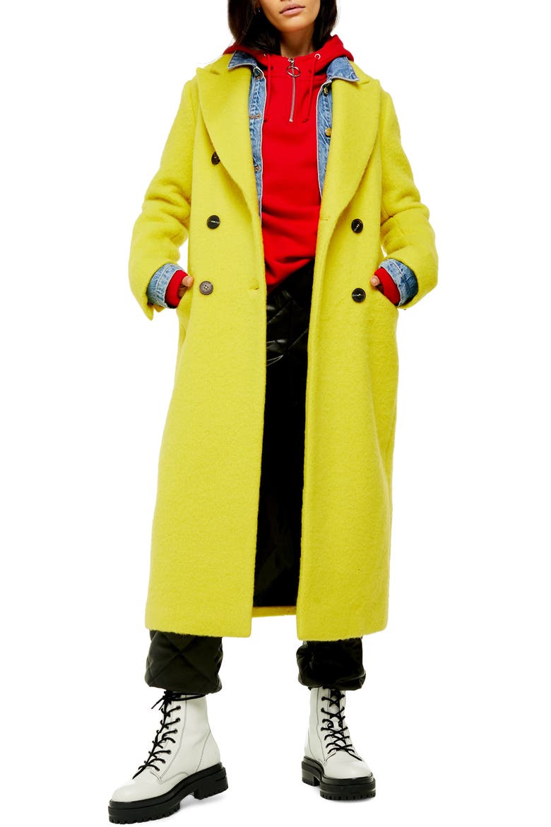 Toni Double Breasted Longline Coat, Main, color, YELLOW