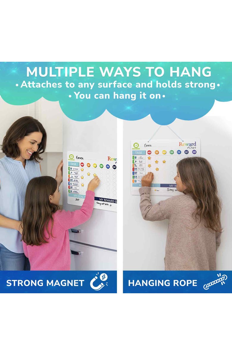 Quokka Magnetic Chore Chart for Kids - Visual Responsibility and Behavior Board for Children, Toddlers, and Teens, Alternate, color, 84 Magnets & 102 Stars