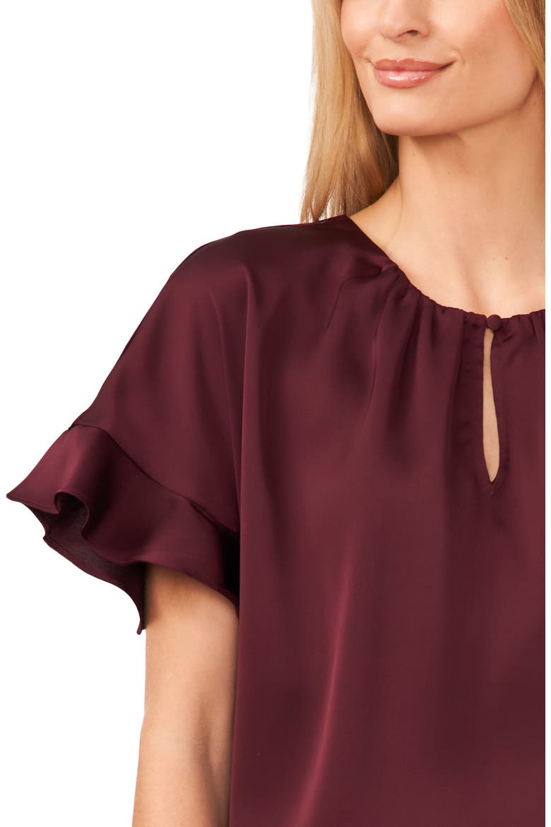 Flutter Sleeve Top, Alternate, color, RICH CABERNET