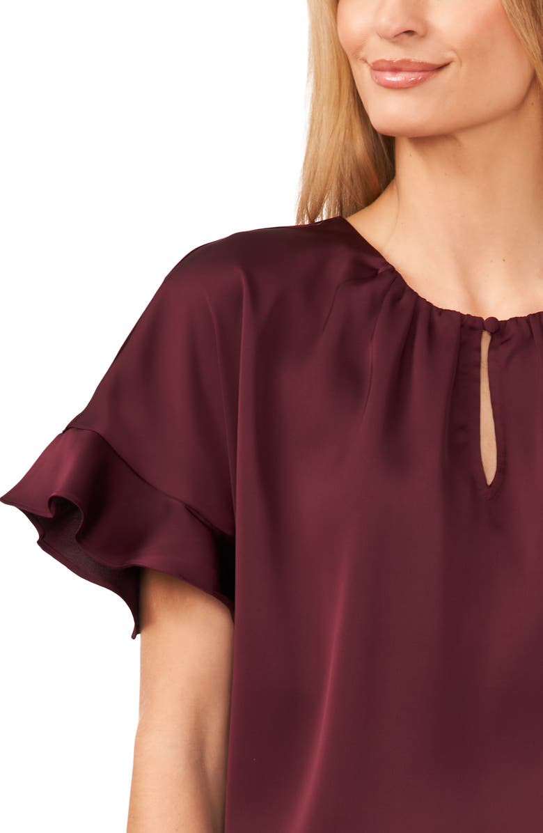 CeCe Flutter Sleeve Top, Alternate, color, Rich Cabernet