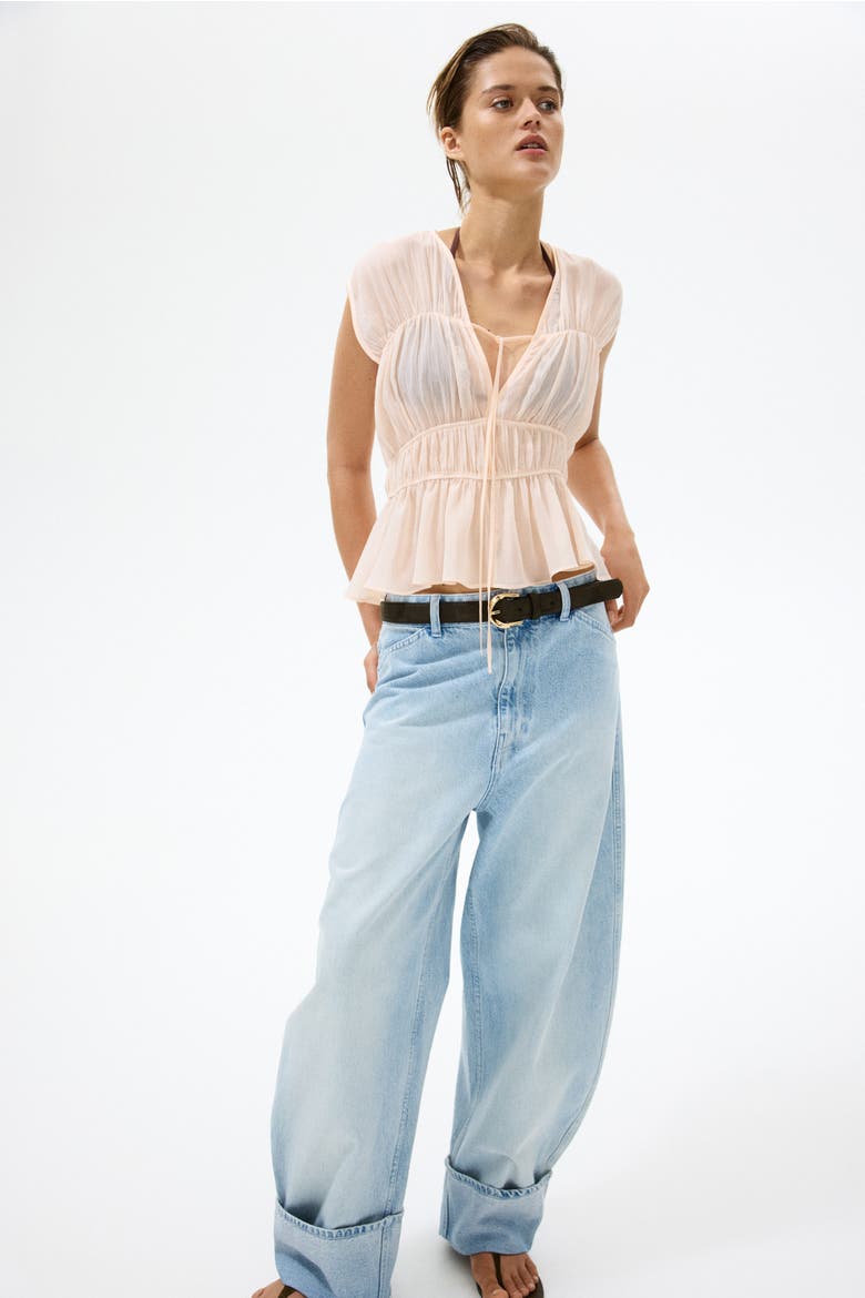 Ruched Cotton Blouse, Alternate, color, Apricot