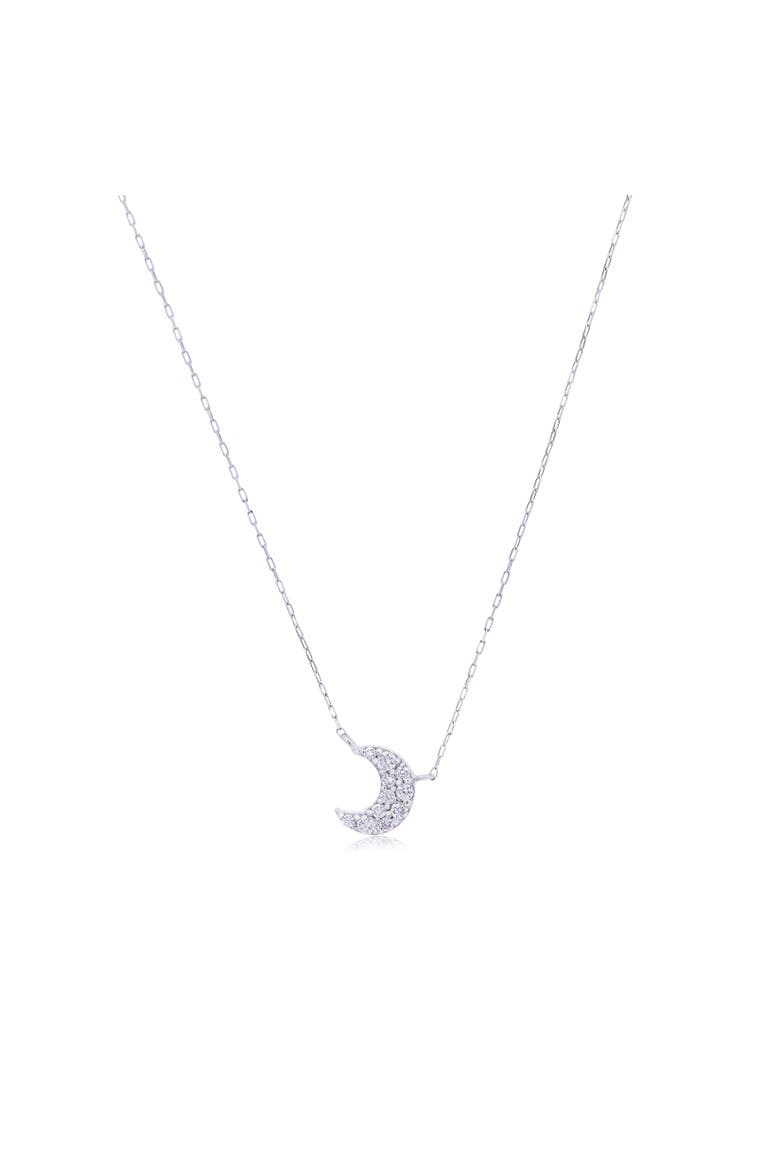 Mini Diamond Moon Necklace, Main, color, White Gold