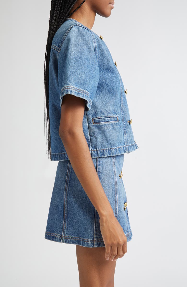 Ulla Johnson The Serge Double Breasted Denim Shirt, Alternate, color, Danube