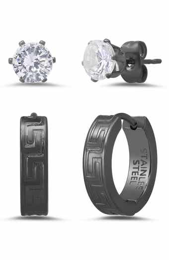 Men's Set of 2 Crystal Stud & Huggie Hoop Earrings
