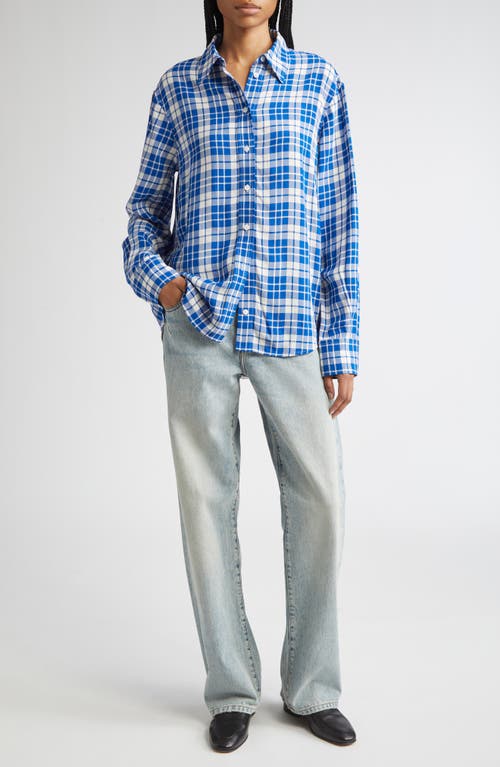 Proenza Schouler Bronwen Plaid Hammered Viscose Button-up Shirt In Blue