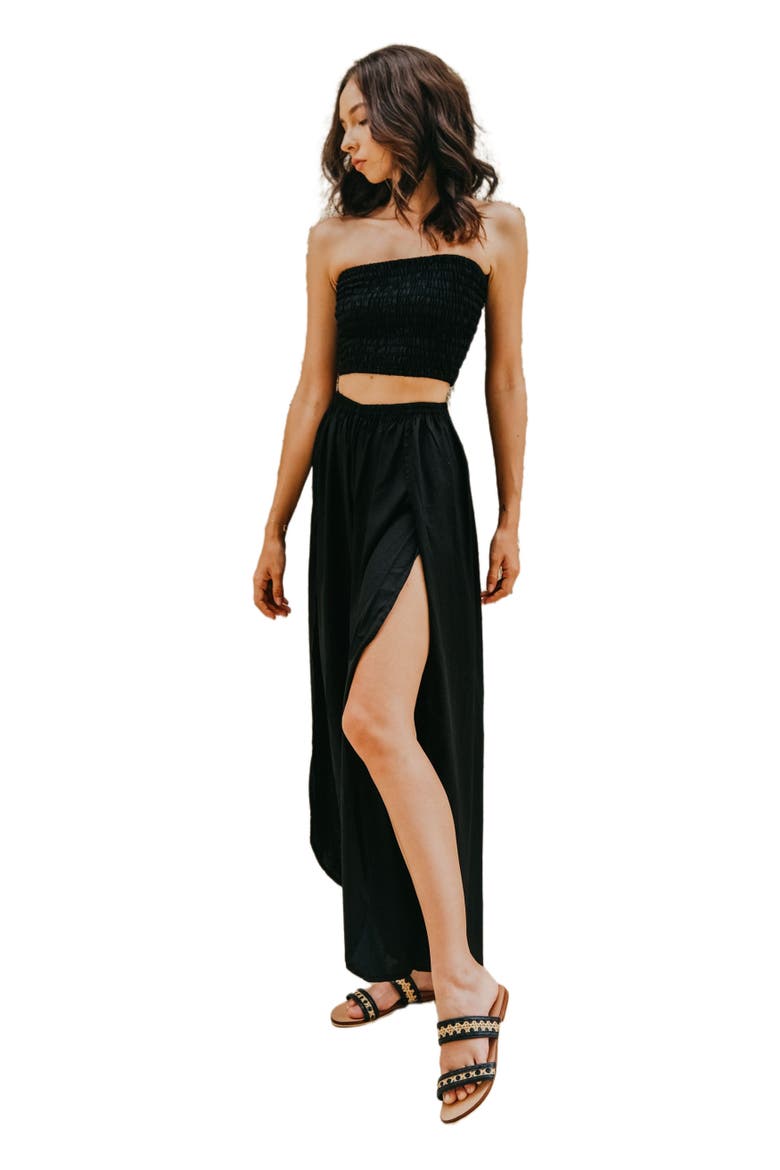 Judith Side Split Pants with Matching Tube Top, Alternate, color, Black