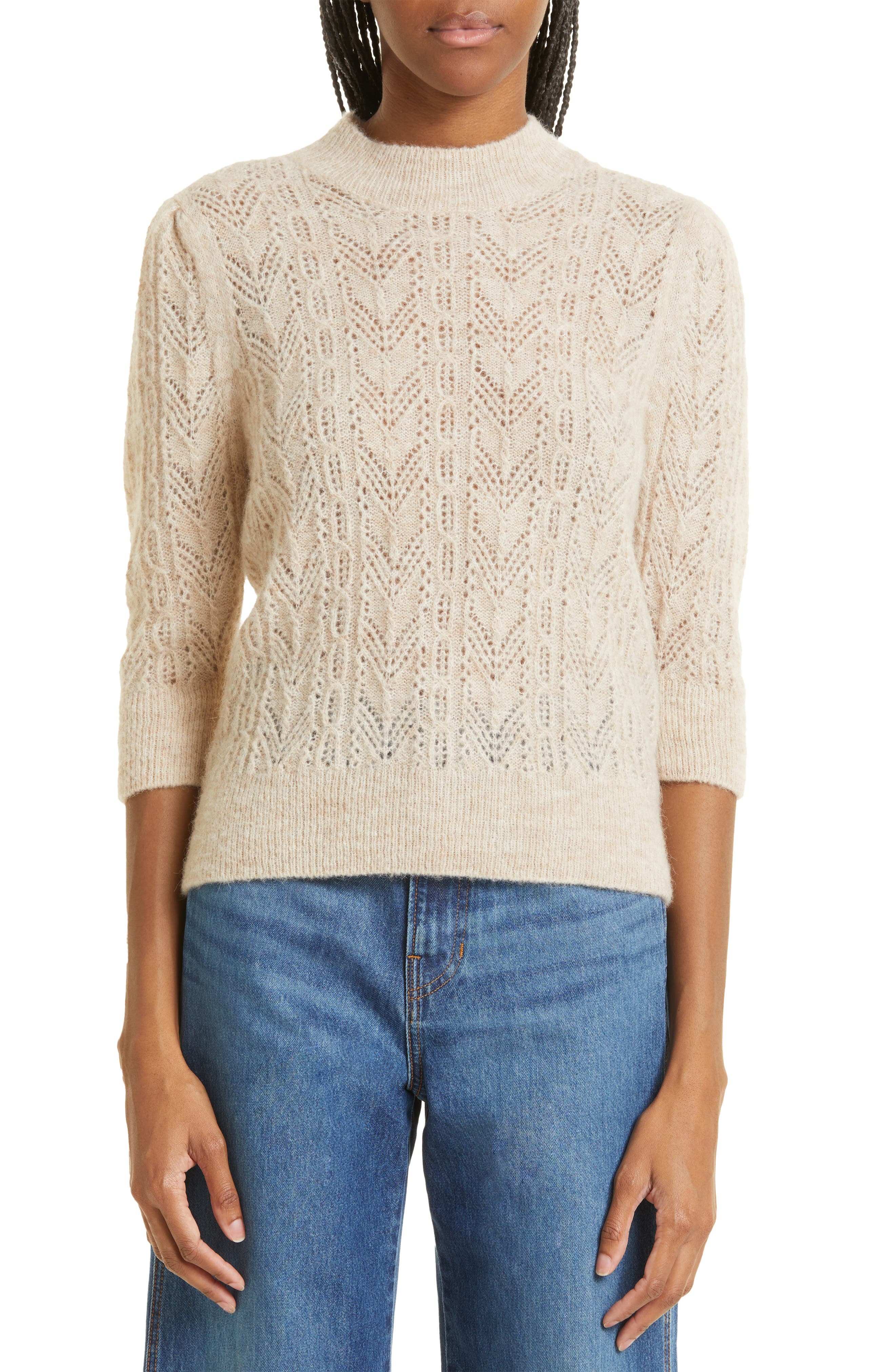 Grinney Pointelle Mock Neck Sweater