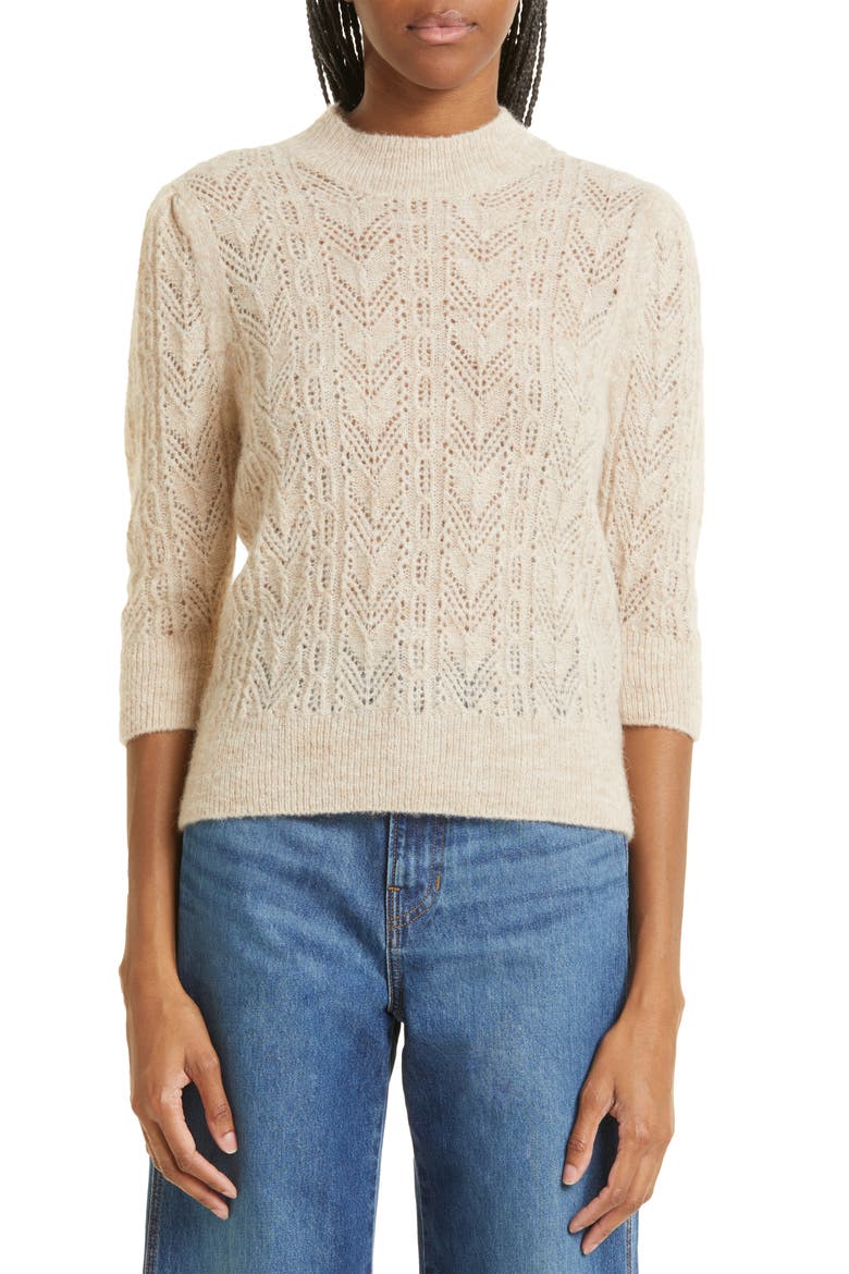 Grinney Pointelle Mock Neck Sweater, Main, color, HEATHER SAND
