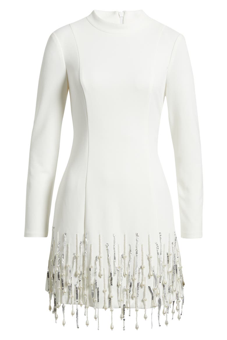 Sequin Tassel Long Sleeve Cocktail Dress, Alternate, color, IVORY