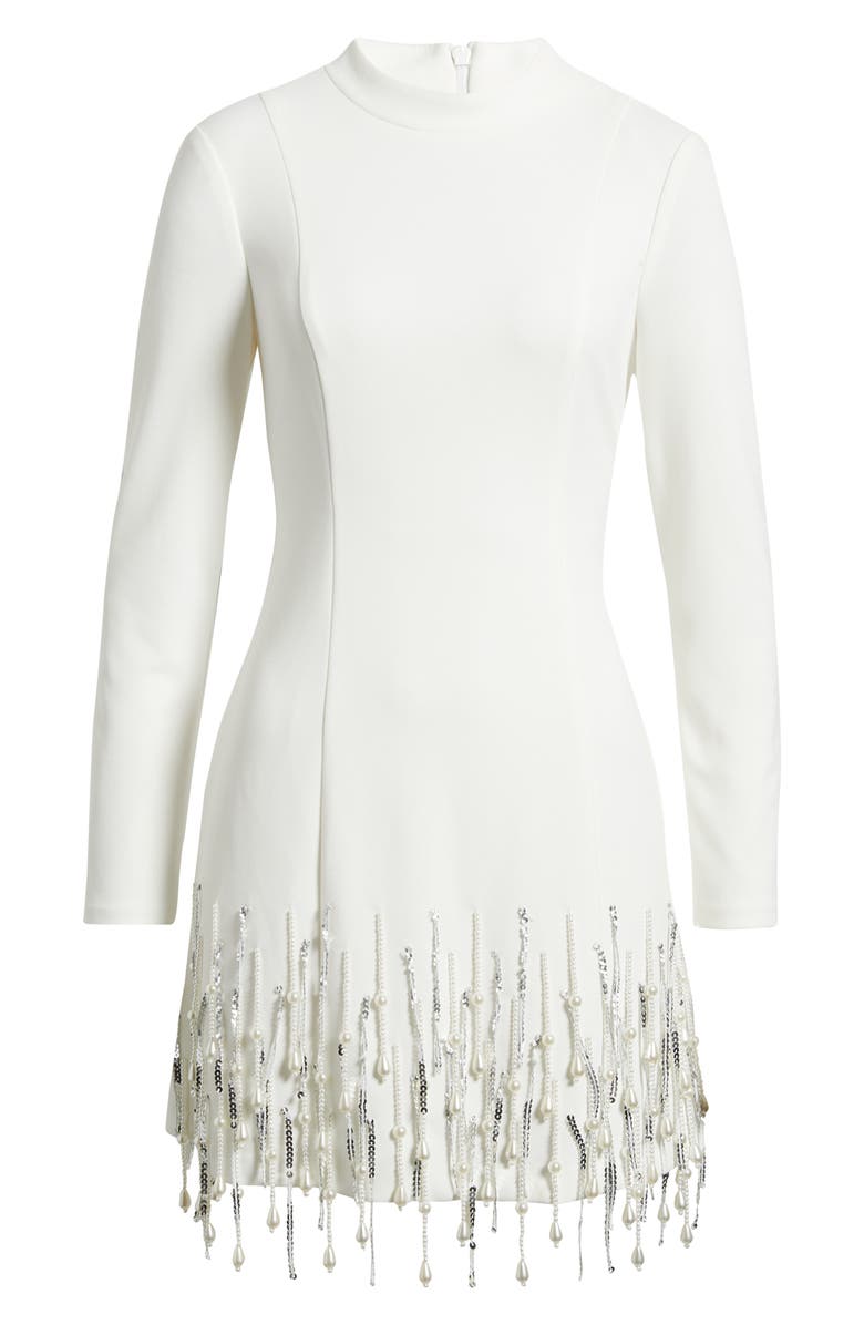 Eliza J Sequin Tassel Long Sleeve Cocktail Dress, Alternate, color, Ivory