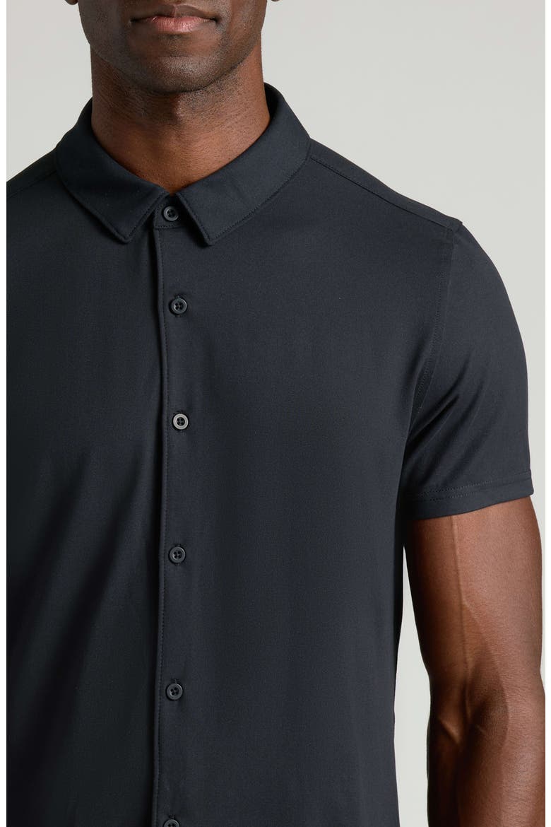 Comfort Knit Short Sleeve Button-Up Shirt, Alternate, color, BLACK