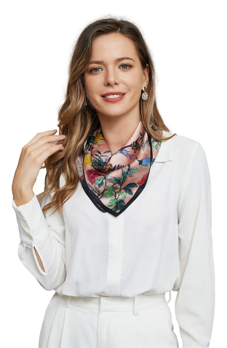 SILKSILKY 100% Mulberry Silk Floral Pattern Square Scarf, Alternate, color, Floral