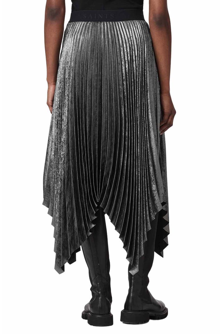 Elisa Pleated Asymmetrical Midi Skirt, Alternate, color, PLATINUM SILVER