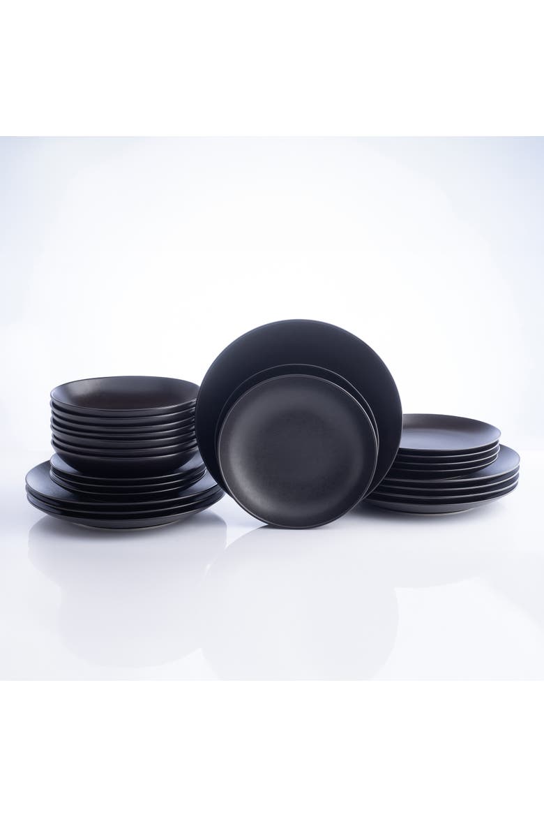 Porto by Stone Lain Semplice Stoneware 24-Piece Dinnerware Set, Main, color, Black Matte