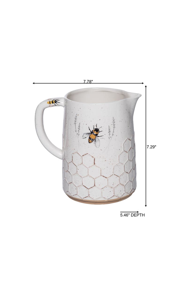 Transpac Dolomite Bee Pitcher Multicolored for Spring Serving and Entertaining, Alternate, color, White