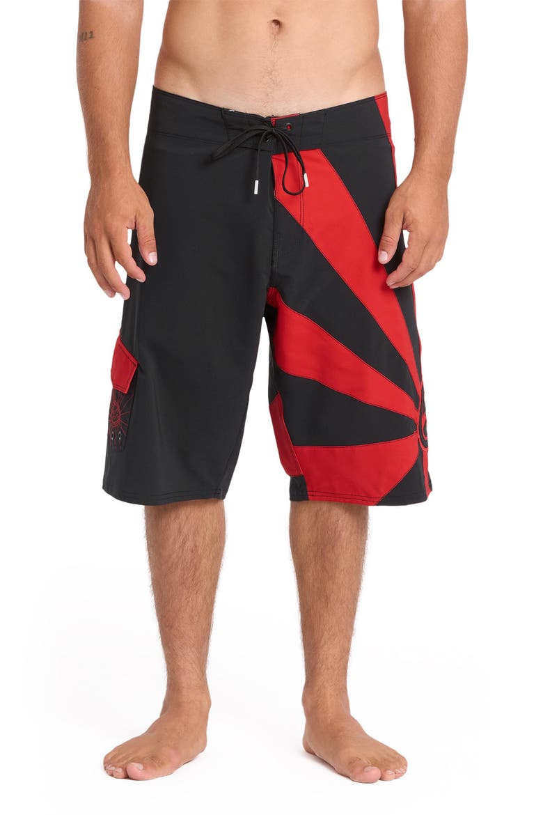 Rising Sun Pro Board Shorts, Main, color, BLACK/ RED