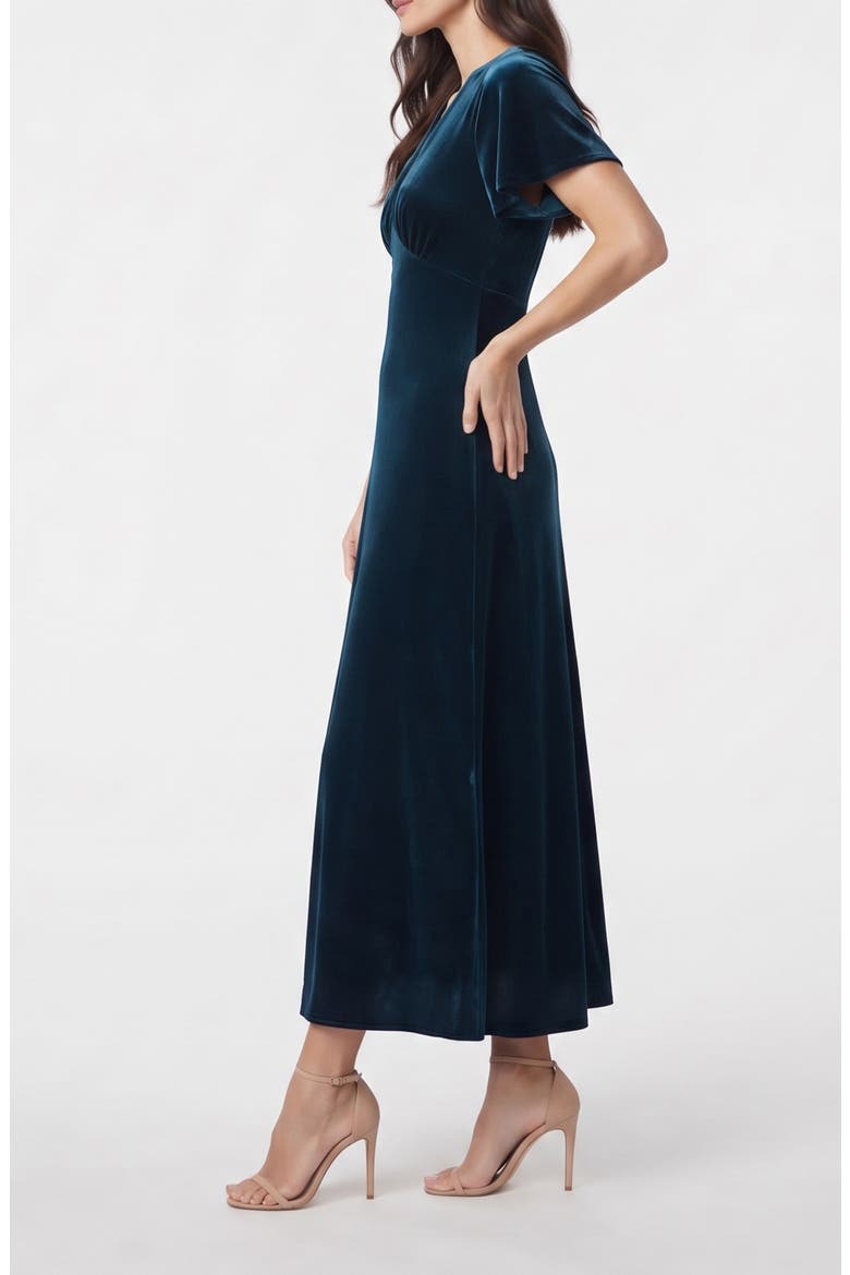 Velvet Empire Waist Midi Dress, Alternate, color, BLUE LAGOON