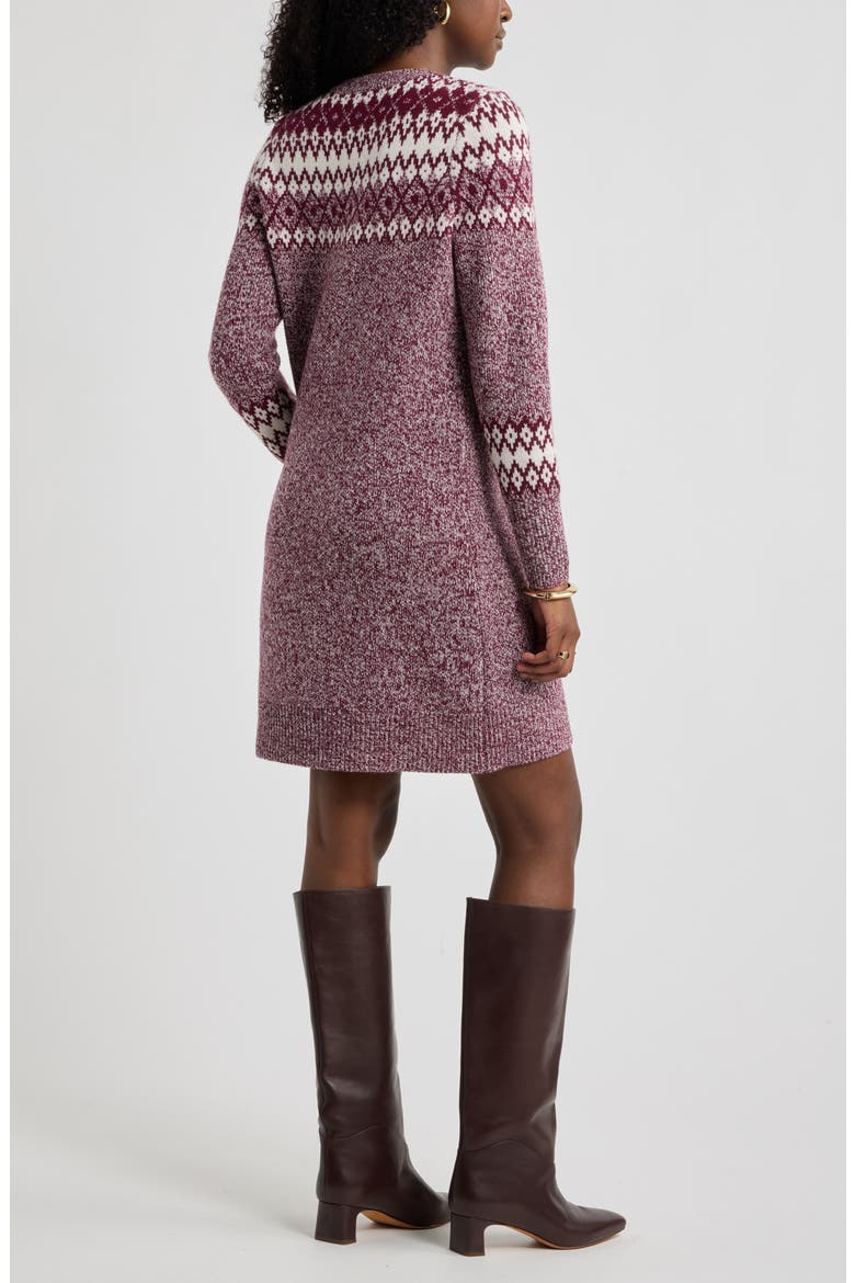 Wool & Cashmere Long Sleeve Fair Isle Sweater Dress, Alternate, color, BURGUNDY LONDON FAIRISLE