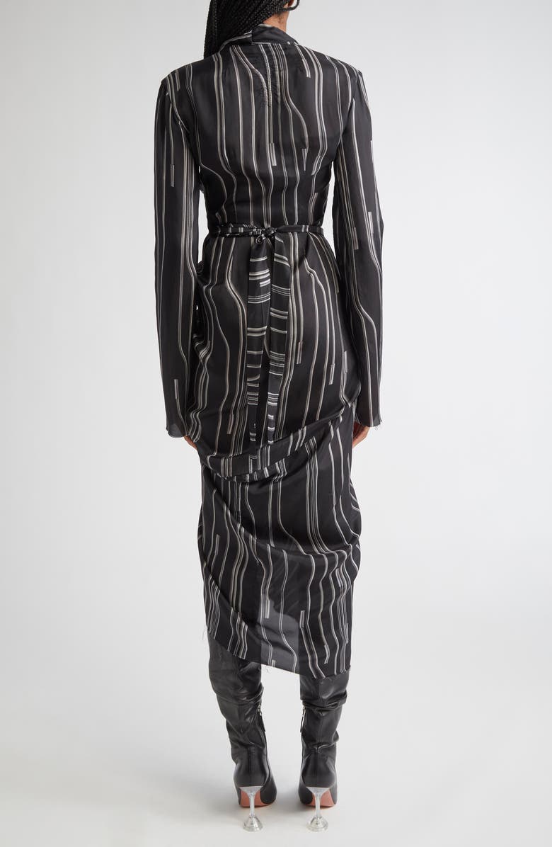 Rick Owens Long Sleeve Satin Wrap Dress, Alternate, color, Black/ Pearl