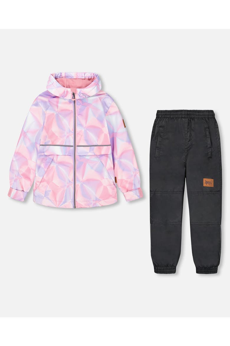 Little Girl's Two Piece Printed Coat And Pant Mid-Season Set Printed Foil Pastel And Black, Main, color, Printed Foil Pastel And Black