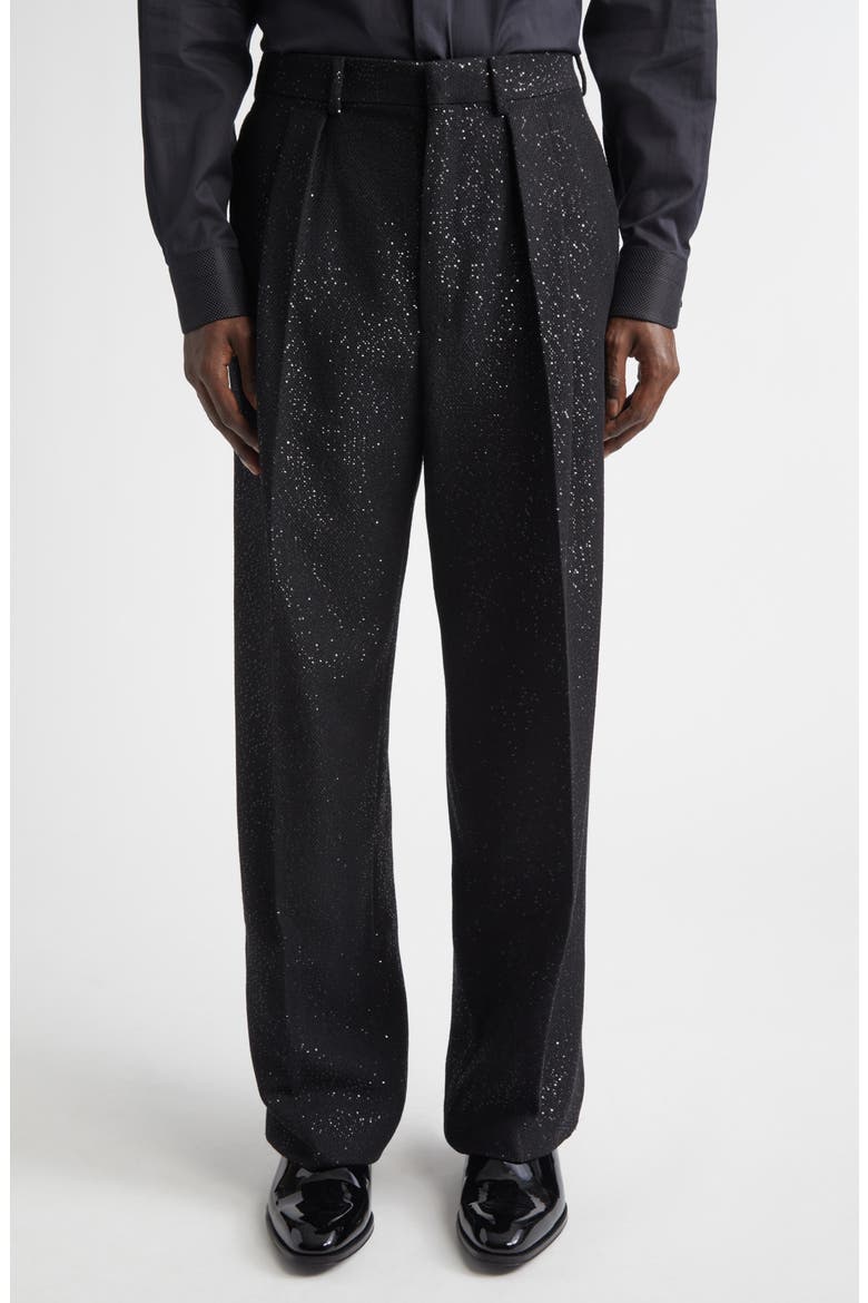 Sequin Wool Blend Crepe Straight Leg Pants, Main, color, NAA BLACK