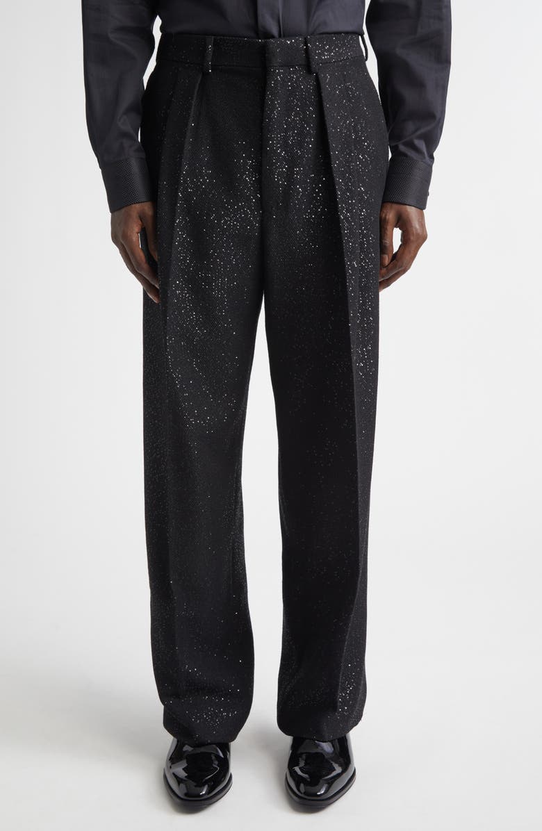 TOM FORD Sequin Wool Blend Crepe Straight Leg Pants, Main, color, Naa Black