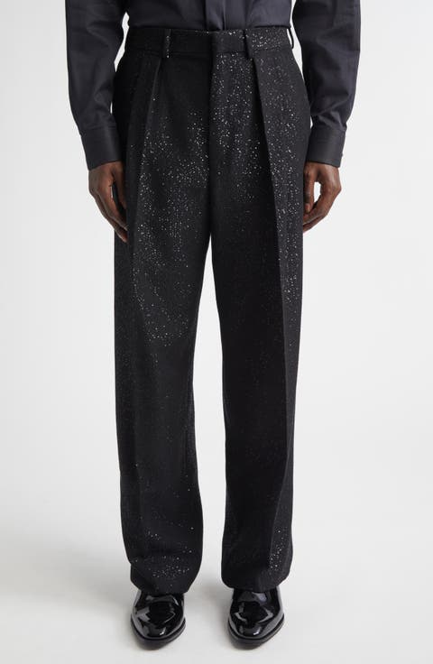 Sequin Wool Blend Crepe Straight Leg Pants