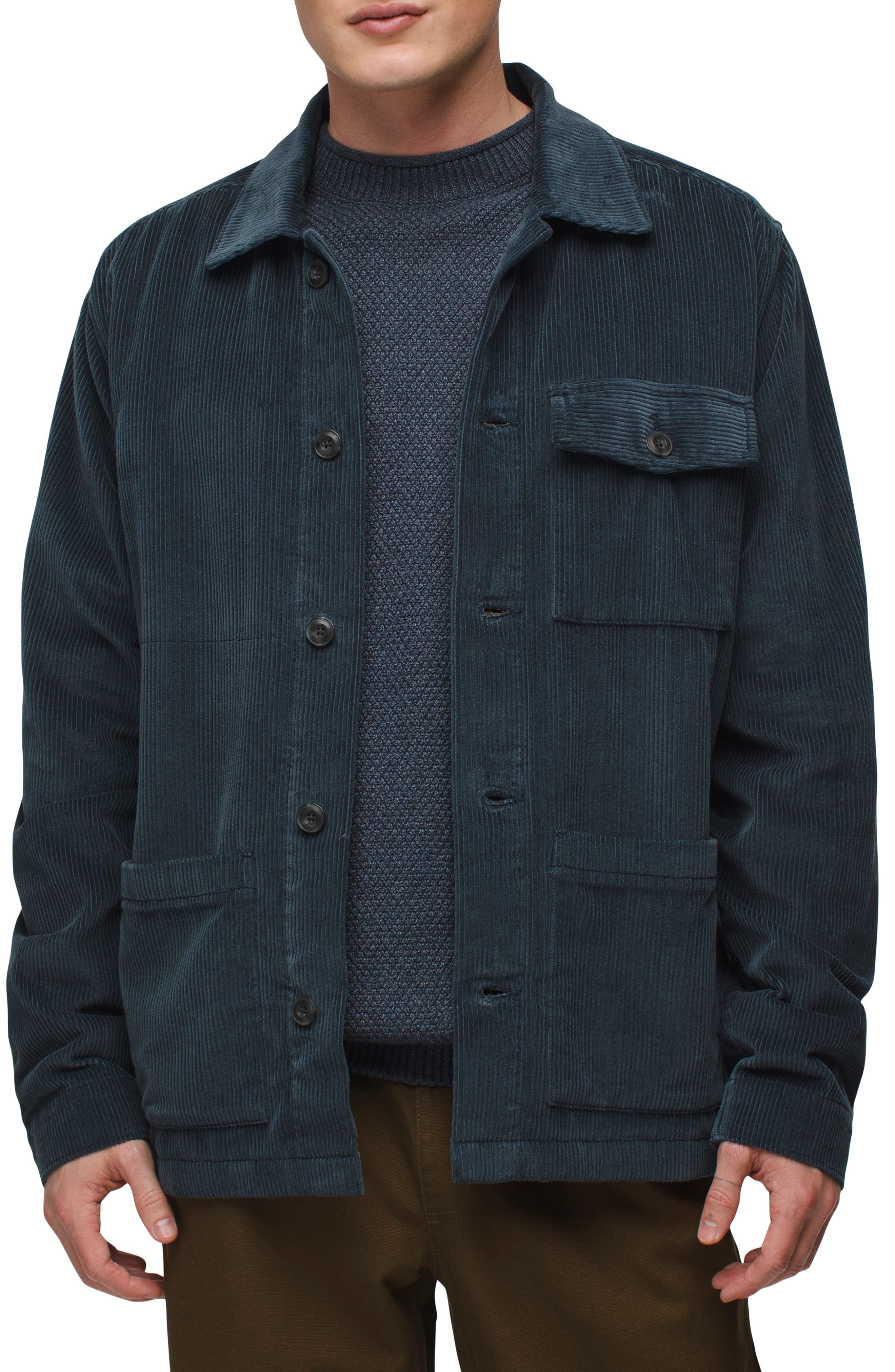 prAna Ridgecrest Organic Cotton Corduroy Chore Coat in Stormy Night 