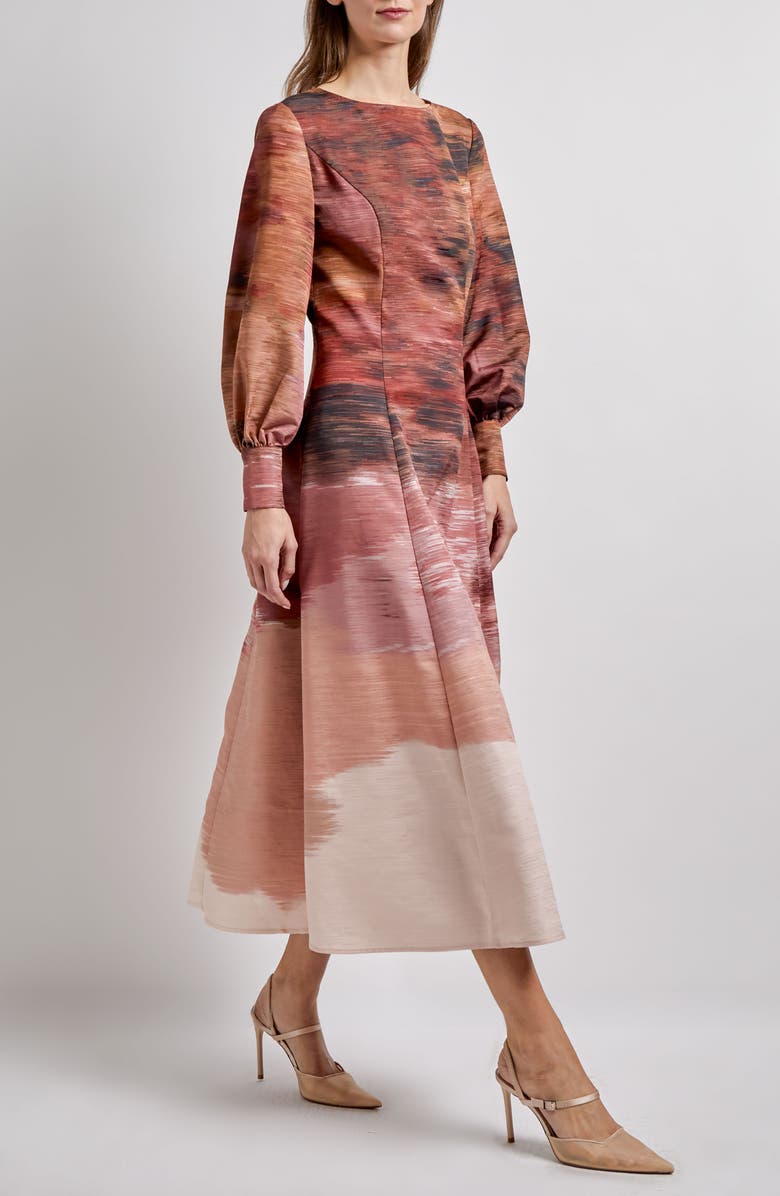 Misook Abstract Long Sleeve Maxi Dress, Alternate, color, Rose Bud/Multi