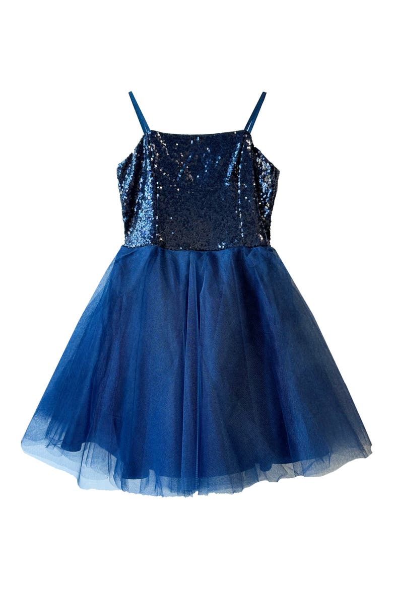 Sequin and Tulle Party Dress, Main, color, NAVY