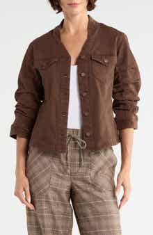 Ruched Sleeve Denim & Corduroy Jacket